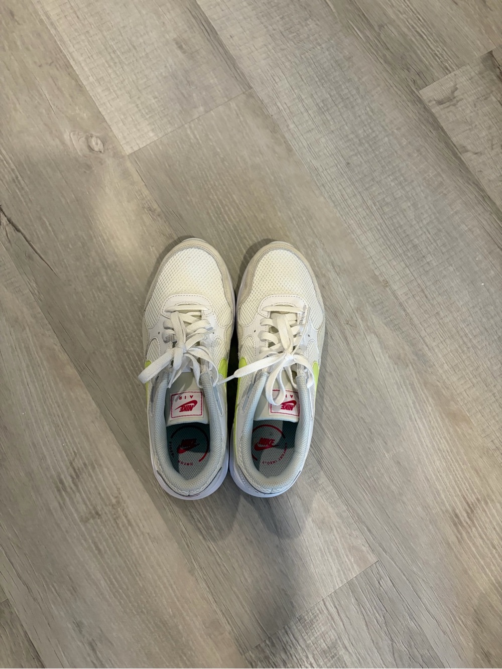 Nike White Sneakers with Neon Yellow Swoosh - Picture 3 of 4